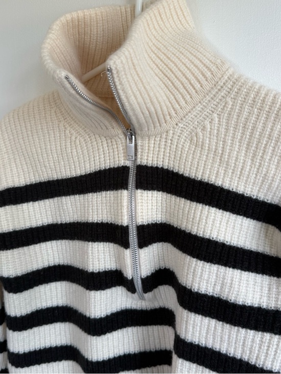 Everlane The Half-Zip Sweater in Luxe Merino Wool Sz Small Cream & Black Stripe - Picture 6 of 14